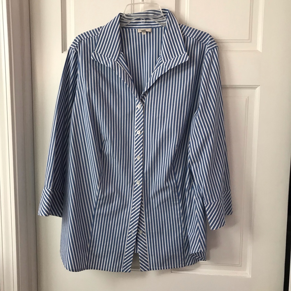 Cotton blue stripe blouse with 3/4 sleeve